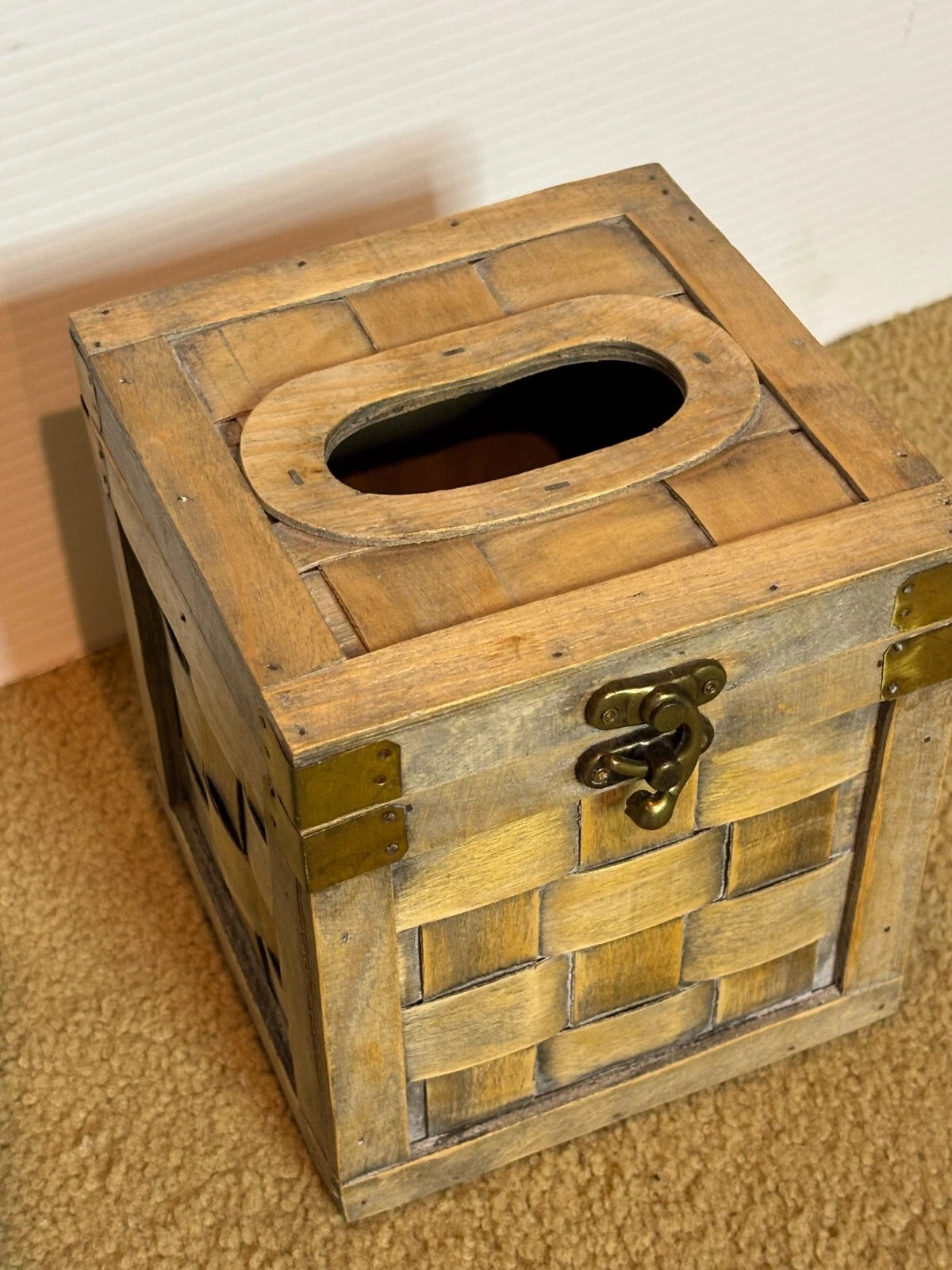Rustic Trunk Wooden Tissue Box Crate Cover Square Facial Holder Hinged Lidded | eBay