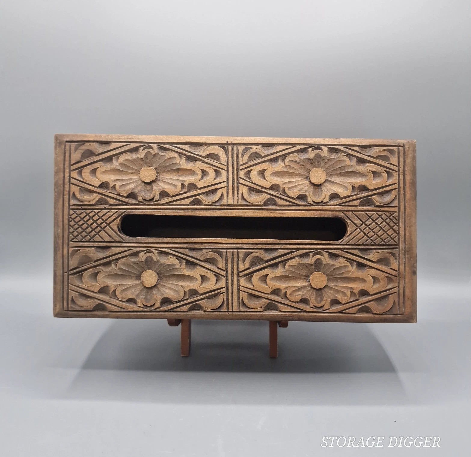 Vintage Hand Carved Decorative Rectangular Wooden Tissue Box Holder with Lid | eBay