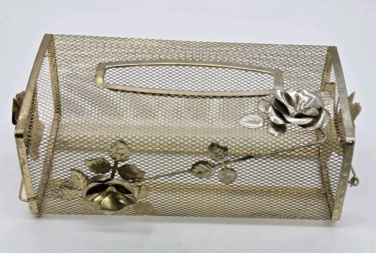 Tissue Box Cover Holder Hollywood Regency Roses Gold Tone Mesh Metal MCM VTG | eBay