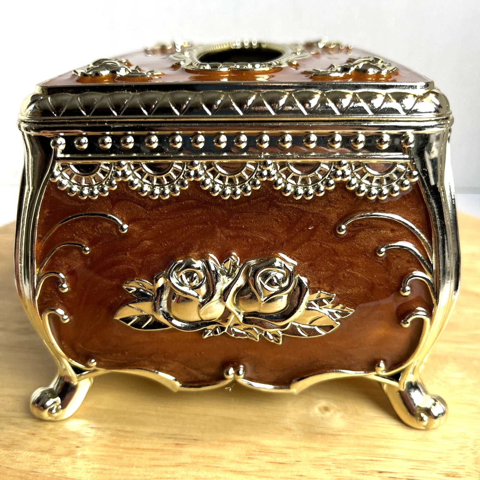 Victorian Style Tissue Box Holder Enameled Brown Silver Floral Bathroom Decor | eBay