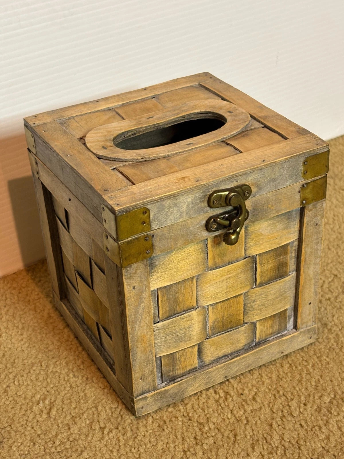 Rustic Trunk Wooden Tissue Box Crate Cover Square Facial Holder Hinged Lidded | eBay