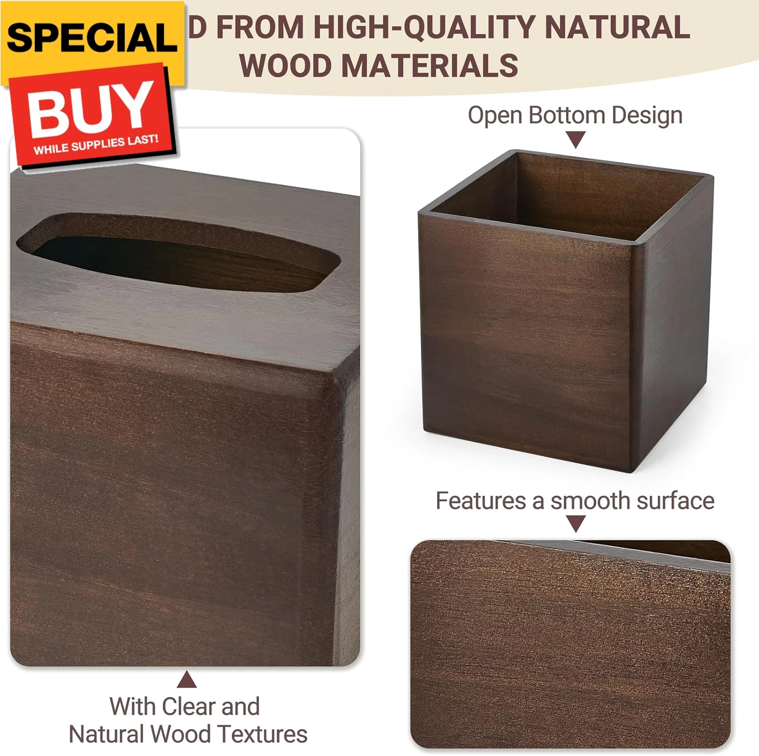 Tissue Box Cover Square Open-Bottom Wood Tissue Box Holder Decorative Facial Cub | eBay