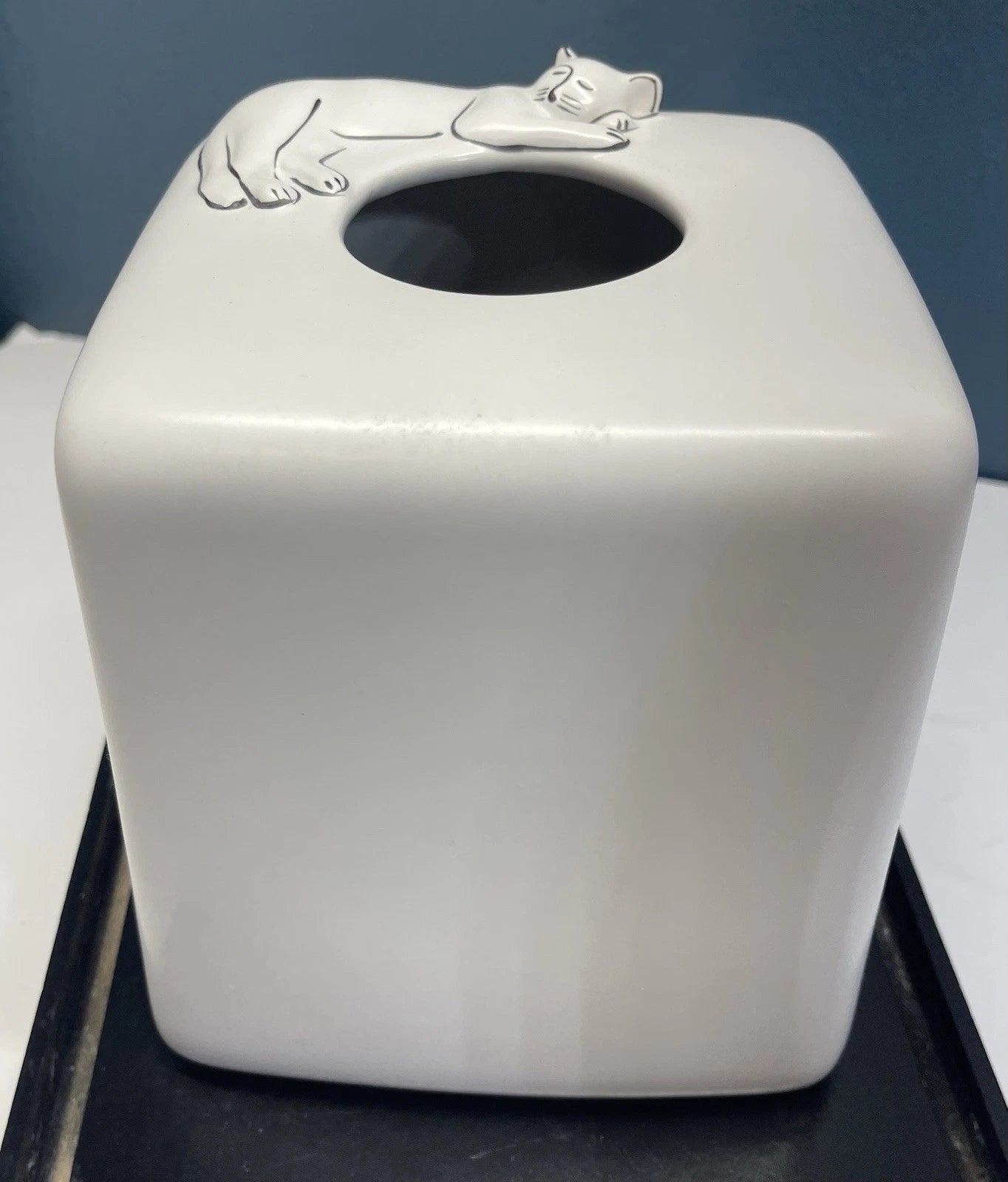 Cats Tissue Box Cover Cube White Sleeping Cat Ceramic Decor | eBay