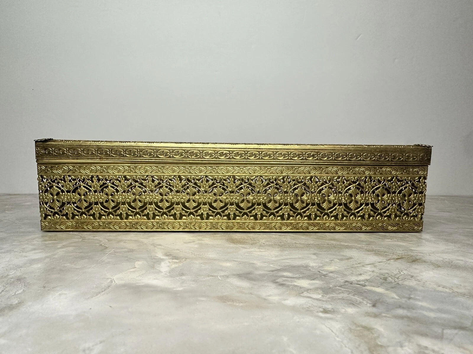 MCM Old Vintage Brass Tone Filigree Metal Vanity Tissue Box Cover Holder | eBay