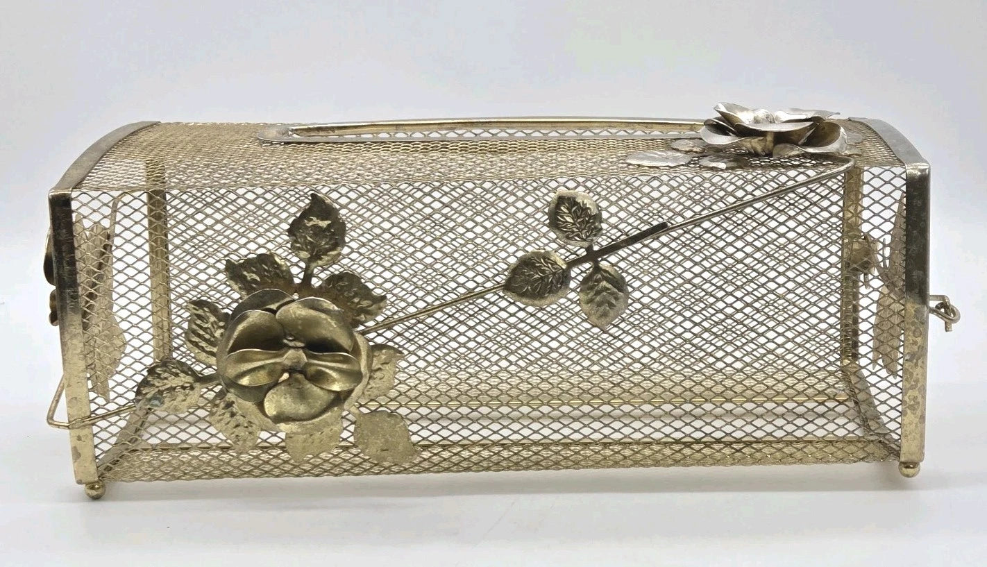 Tissue Box Cover Holder Hollywood Regency Roses Gold Tone Mesh Metal MCM VTG | eBay