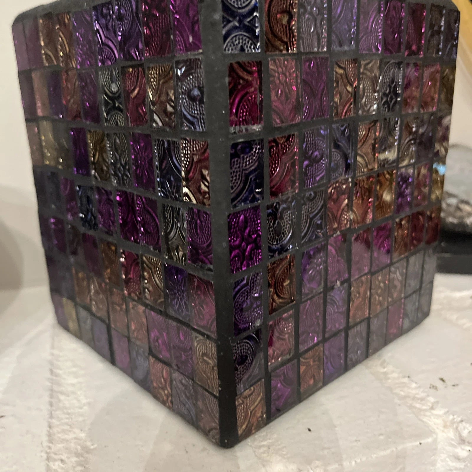 Unique Multicolor Mosaic Glass Tile Tissue Box Cover New Heavy | eBay