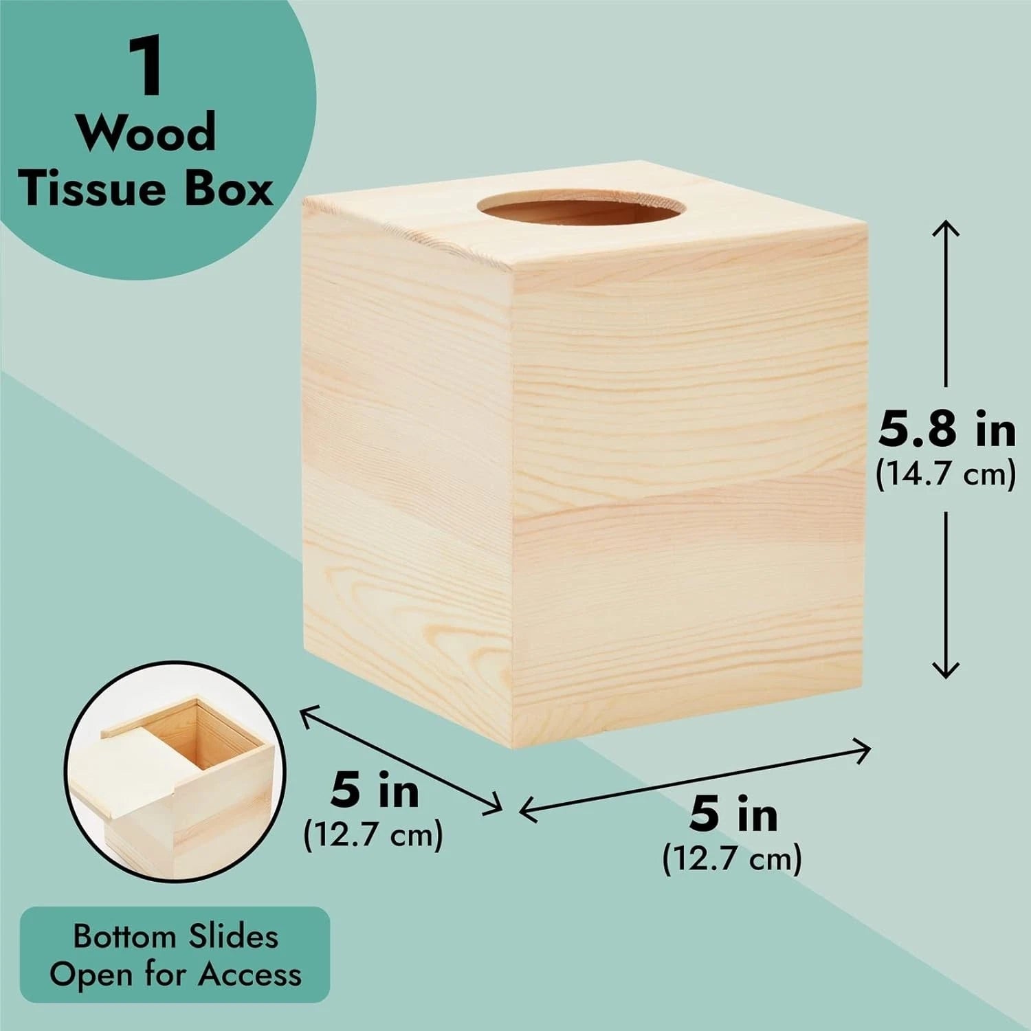 Unfinished Wood Tissue Box Cover Square Wooden Holder with Slide Out Bottom | eBay
