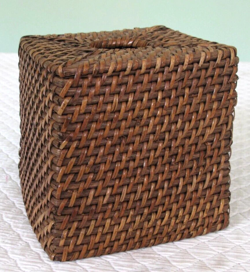Vintage Boho Woven Wicker Rattan Tissue Box Cover Holder Cube Square Brown | eBay