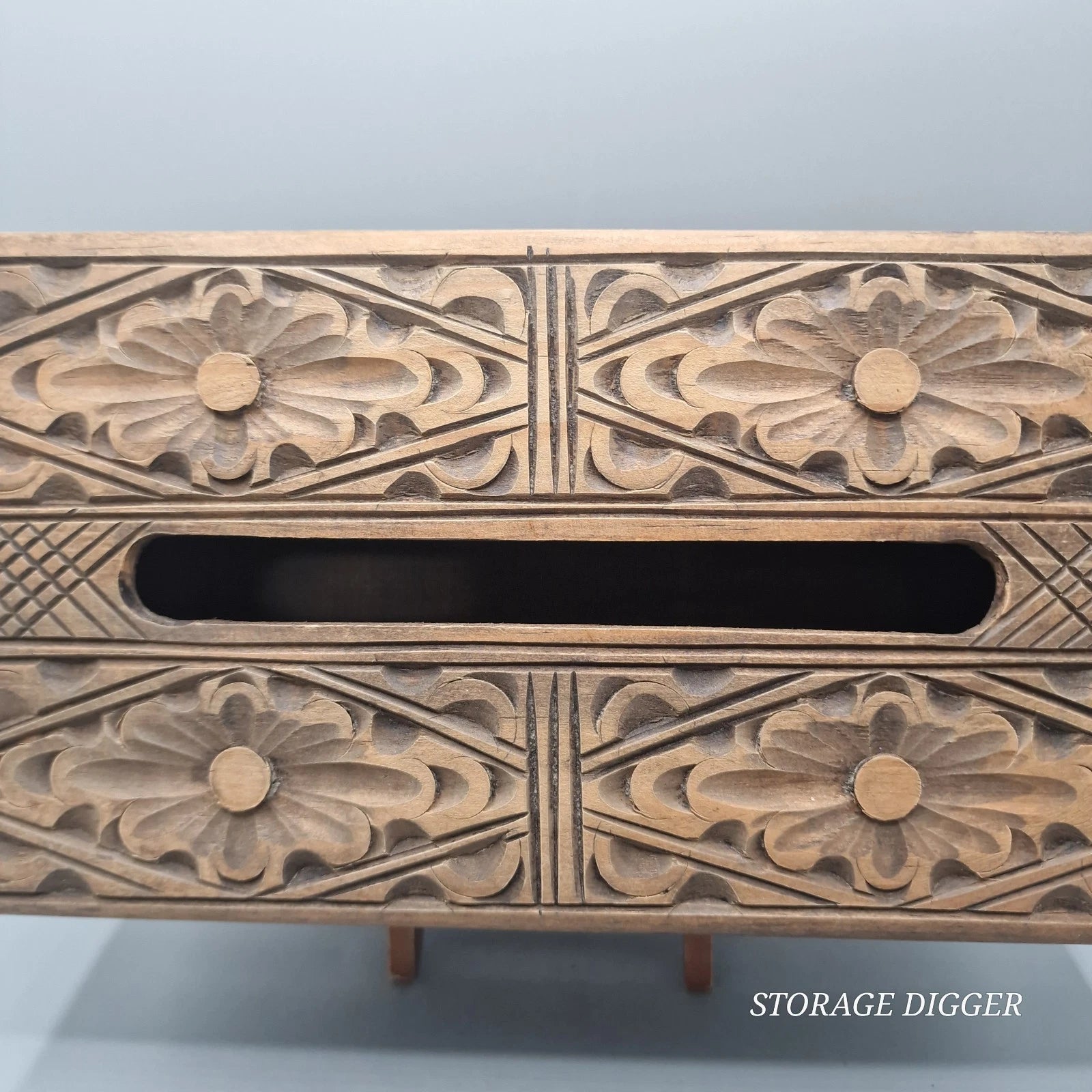 Vintage Hand Carved Decorative Rectangular Wooden Tissue Box Holder with Lid | eBay