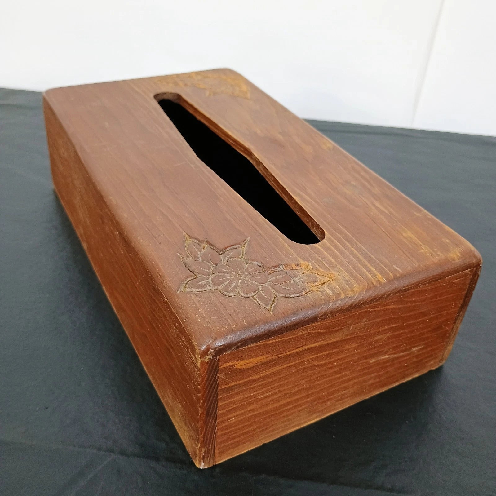 Vintage Hand-Carved Wood Tissue Box Cover Floral 10.5 X 5.5" Rectangular | eBay