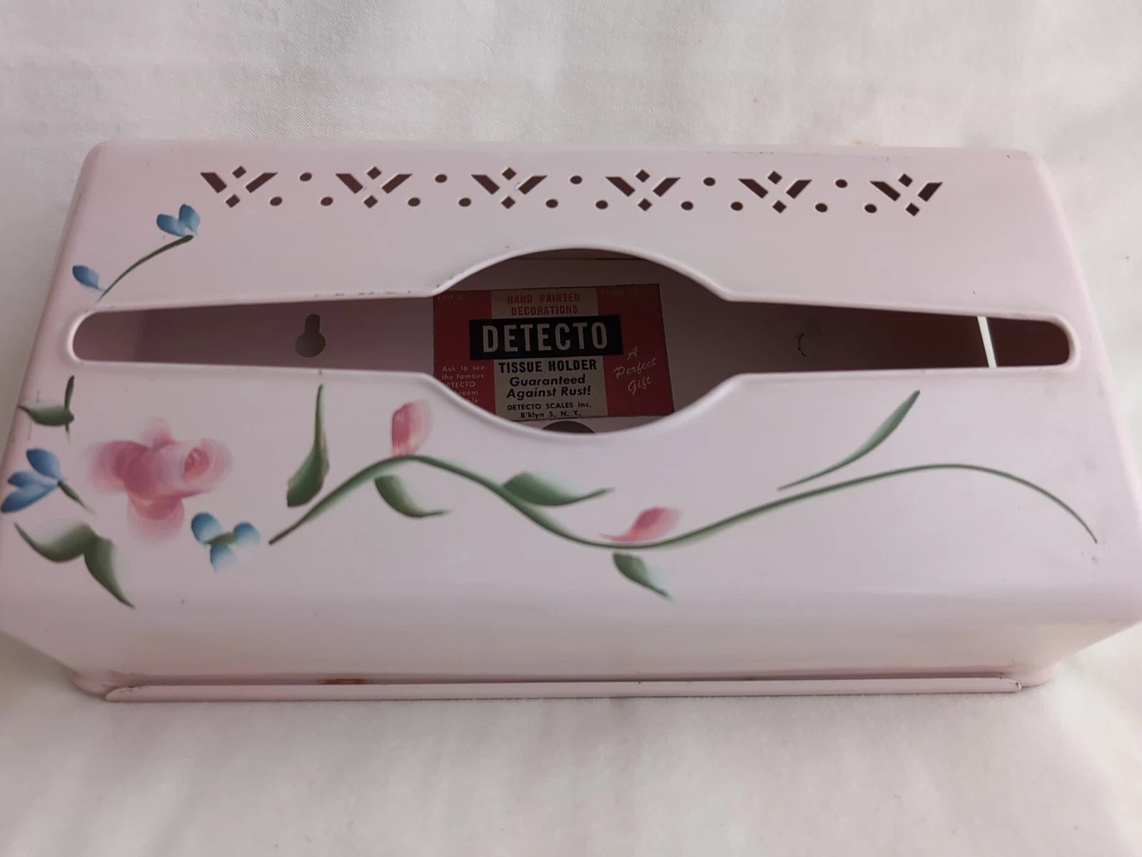 Vintage Detecto Wall or Table mount Tissue Box, Metal Pink Floral Rose Shabby | eBay