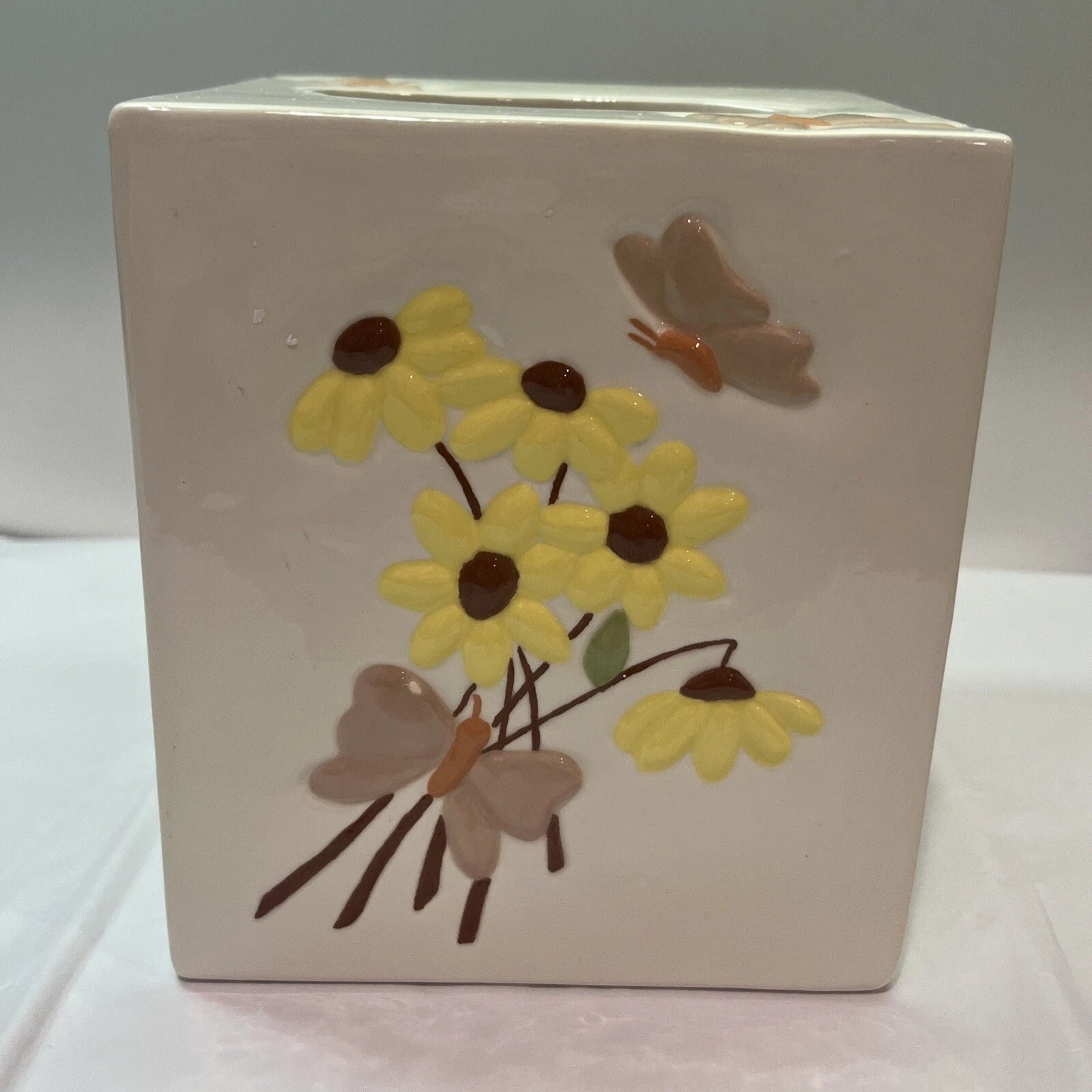 Vintage Ceramic Tissue Box Holder Butterfly Sunflower Brown Yellow Retro | eBay