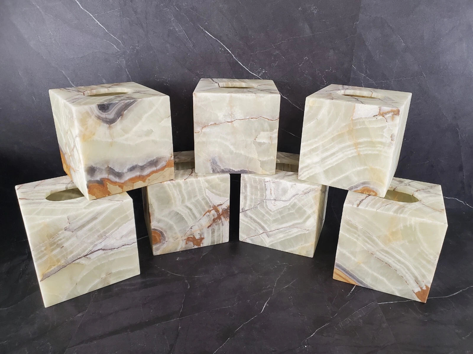 Onyx Stone Tissue Box Cover, Green Gray, Facial Tissue Bathroom Accessory, Cube | eBay