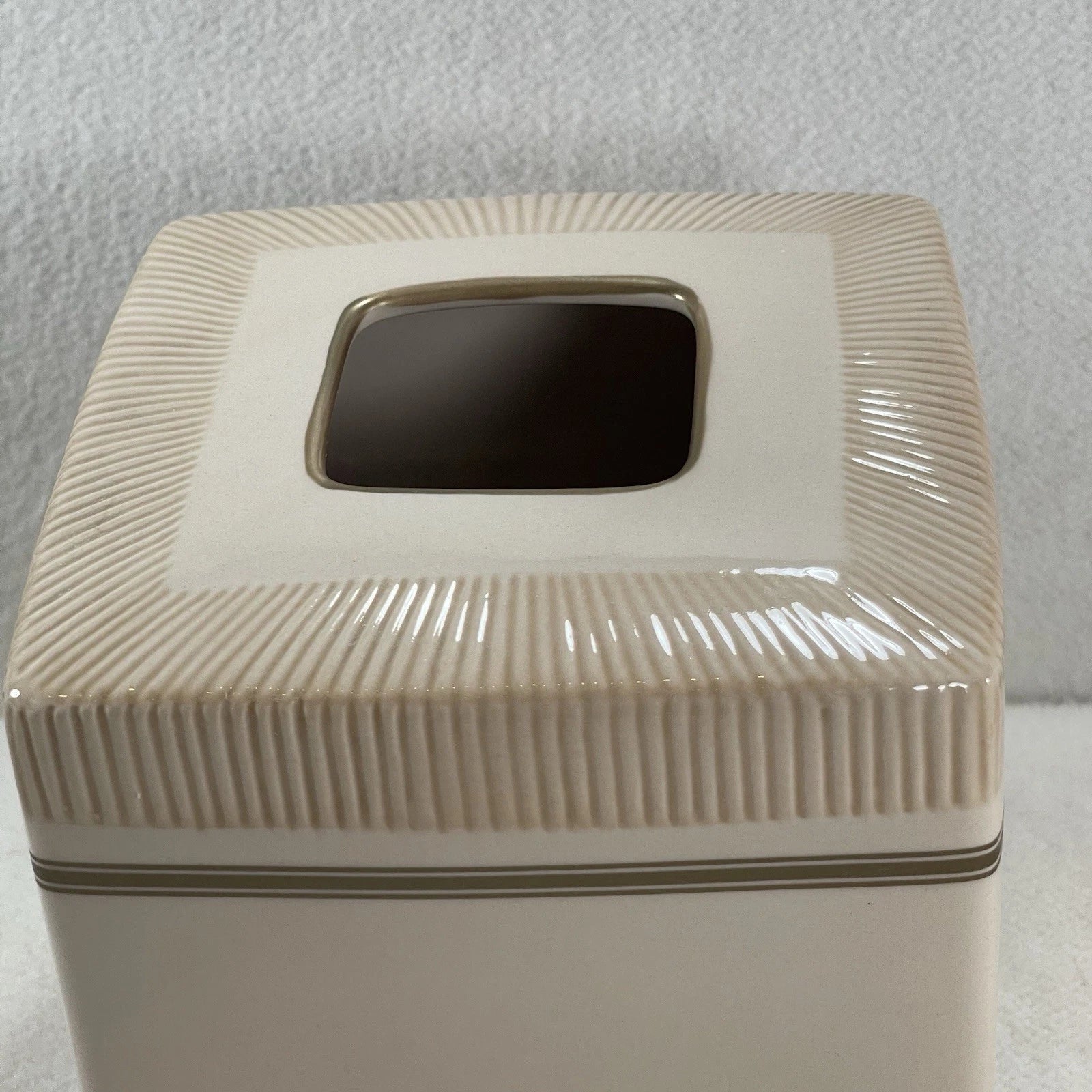 Decorative Ceramic Tissue Box Cover Tan Beige & Gold Pattern | eBay