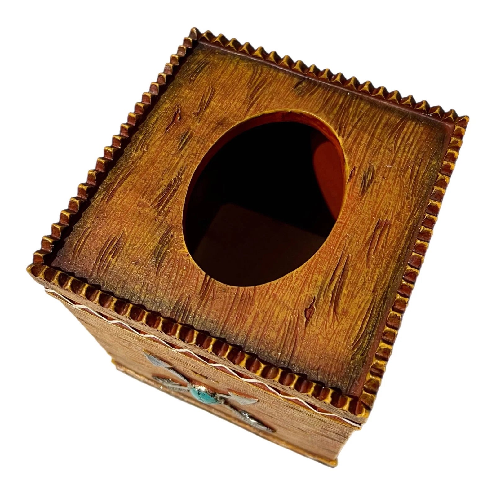 Southwest Style Square Tissue Box Cover Wood Look Crossed Arrows Turquoise | eBay