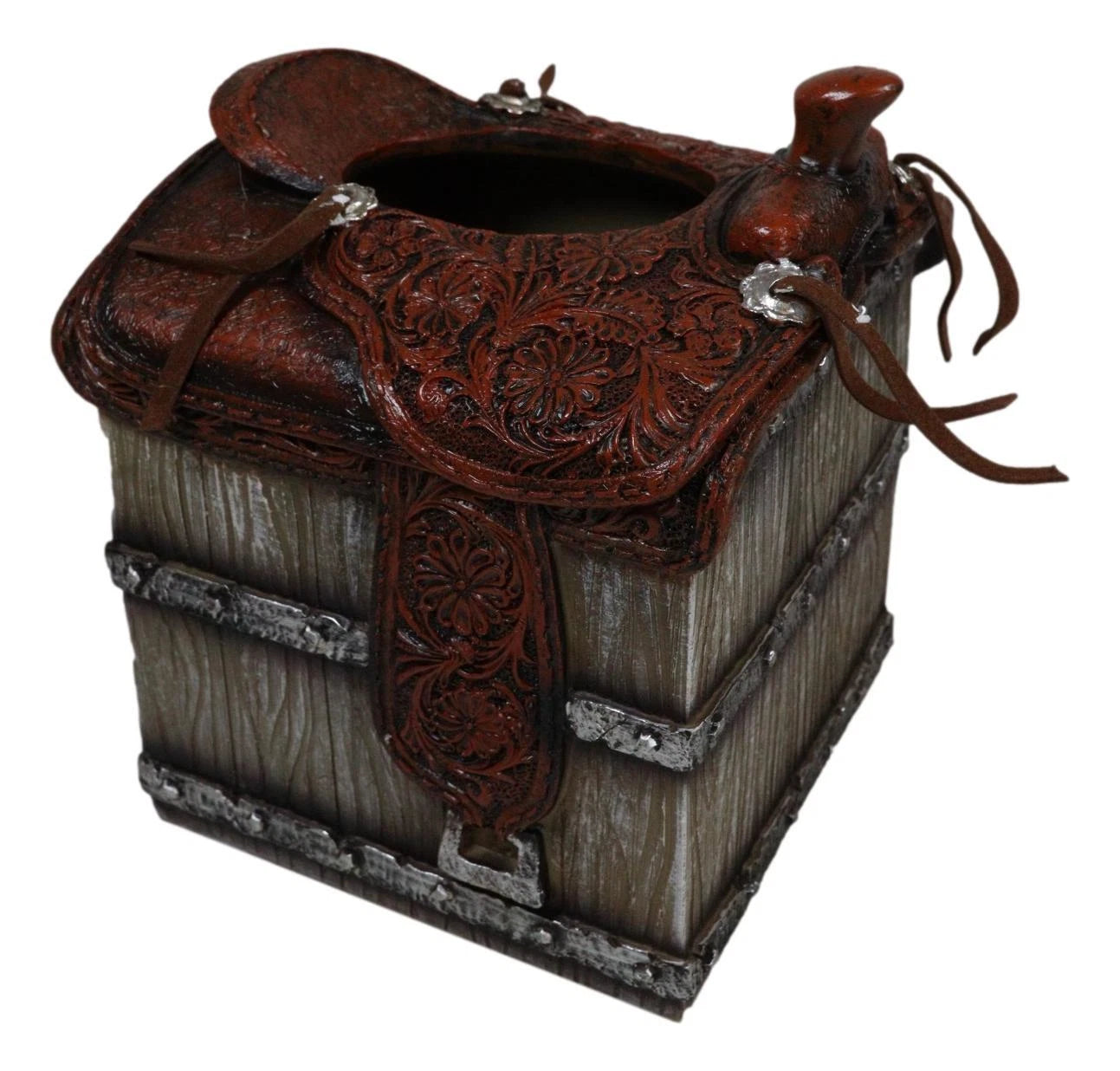 Rustic Western Faux Leather Cowboy Horse Saddle On Crate Tissue Box Holder Cover | eBay