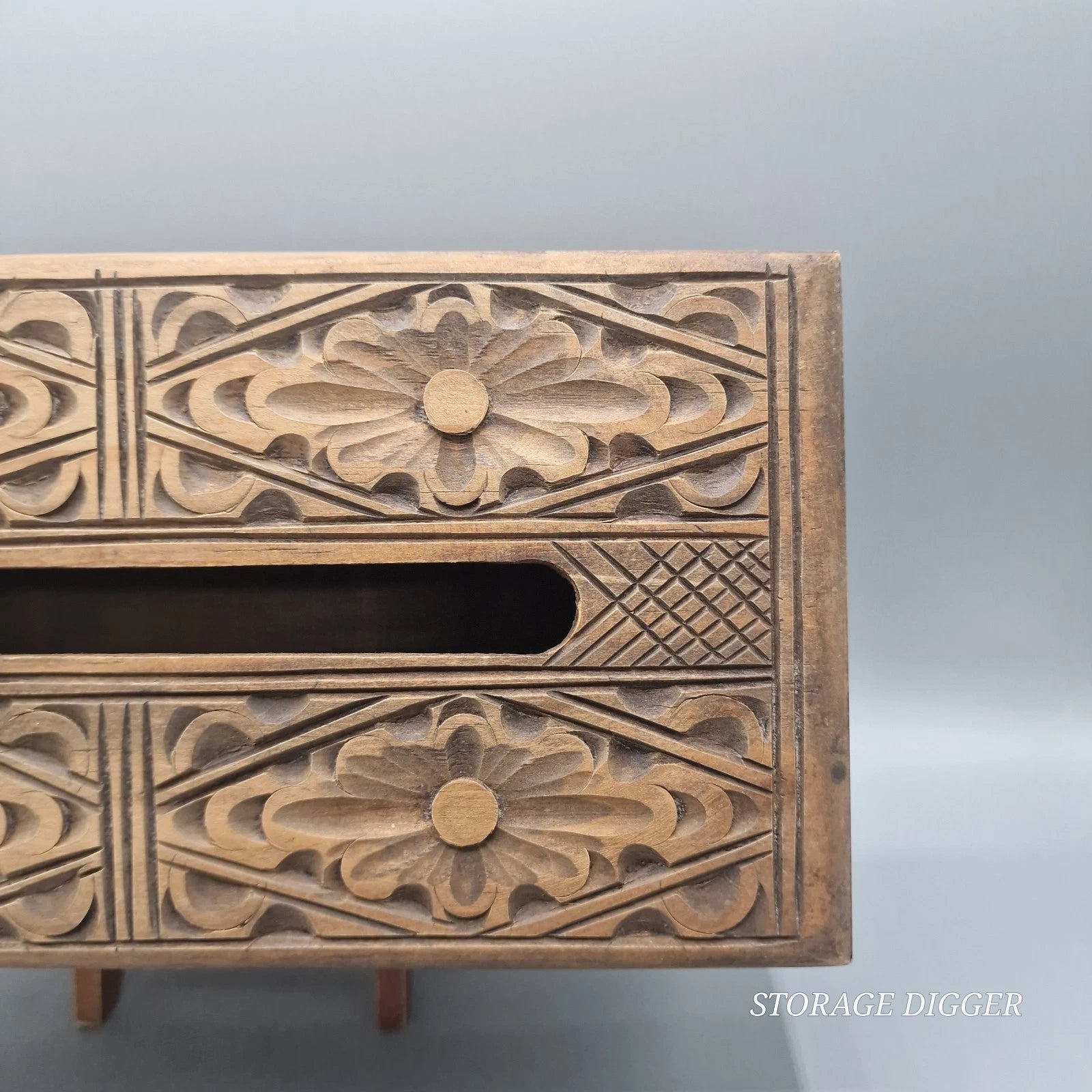 Vintage Hand Carved Decorative Rectangular Wooden Tissue Box Holder with Lid | eBay