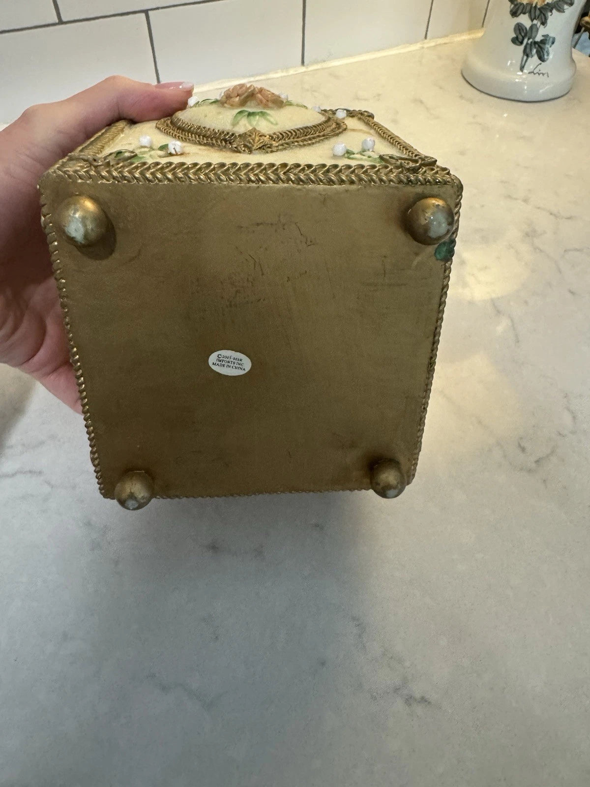 Resin Tissue Box Holder Cover Gold Trim-Flowers-Heart Collection | eBay