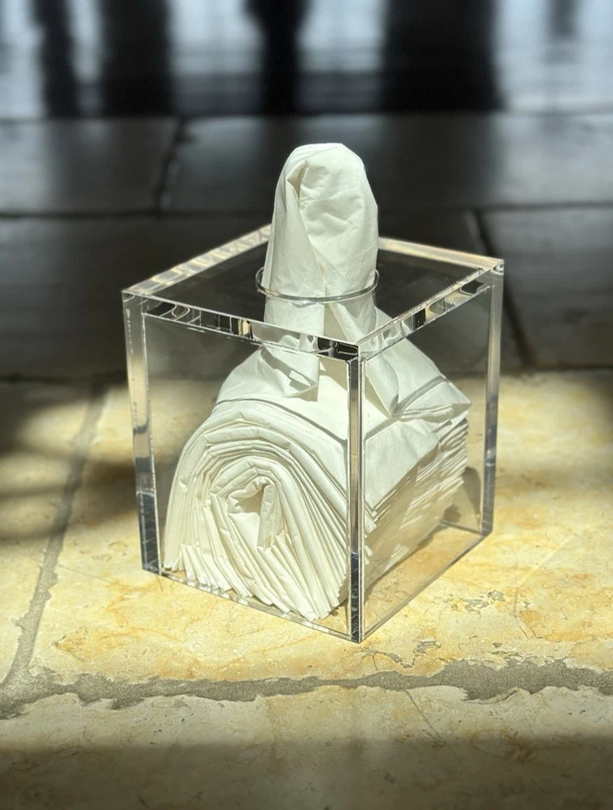 Mike + Ally Thick Lucite Square Tissue Box Holder, w Interior Silver Box Covers | eBay