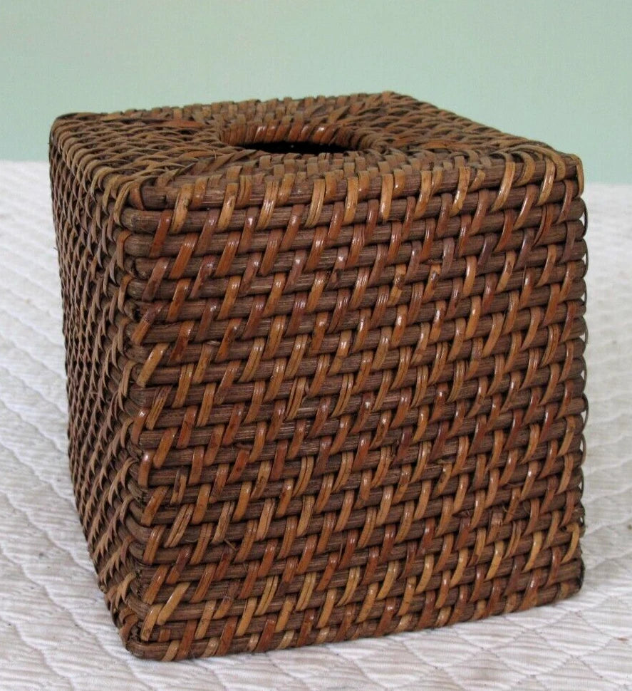 Vintage Boho Woven Wicker Rattan Tissue Box Cover Holder Cube Square Brown | eBay