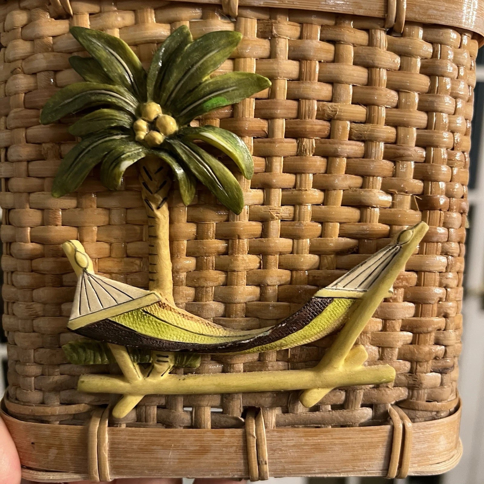 Vintage Wicker Tissue Box Cover Palm Tree Hammock Rattan Beach Boho | eBay