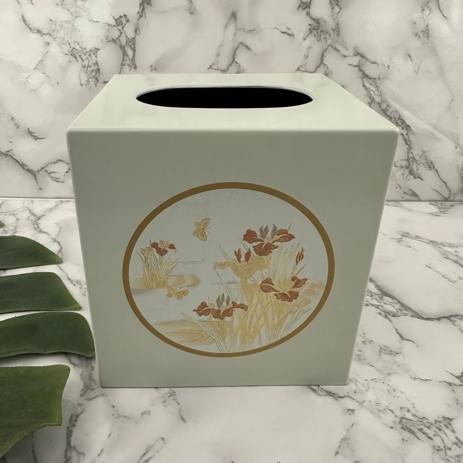 Vintage 90s Tissue Box Cover Cream Gold Butterfly Iris Flowers Cottage Decor | eBay