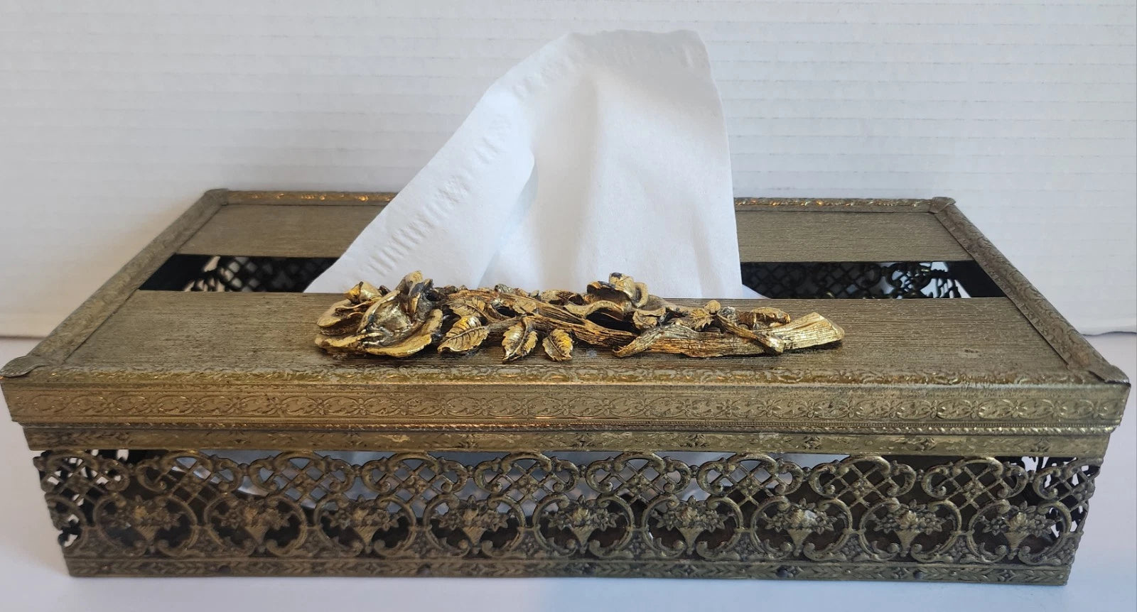 Vintage MCM Gold Tone Tissue Box Holder Ornate Hollywood Regency | eBay