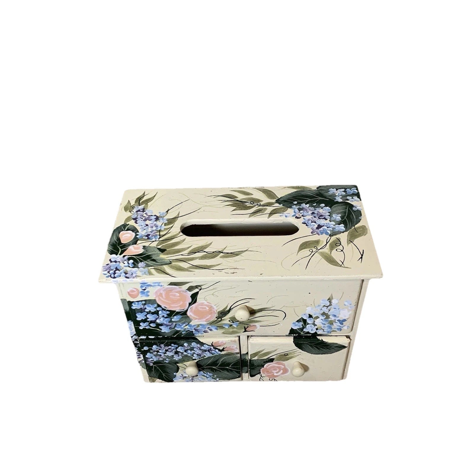 Vintage KENYIELD Painted Wood Tissue Box Cover and Organizer Cottage Shabby Chic | eBay