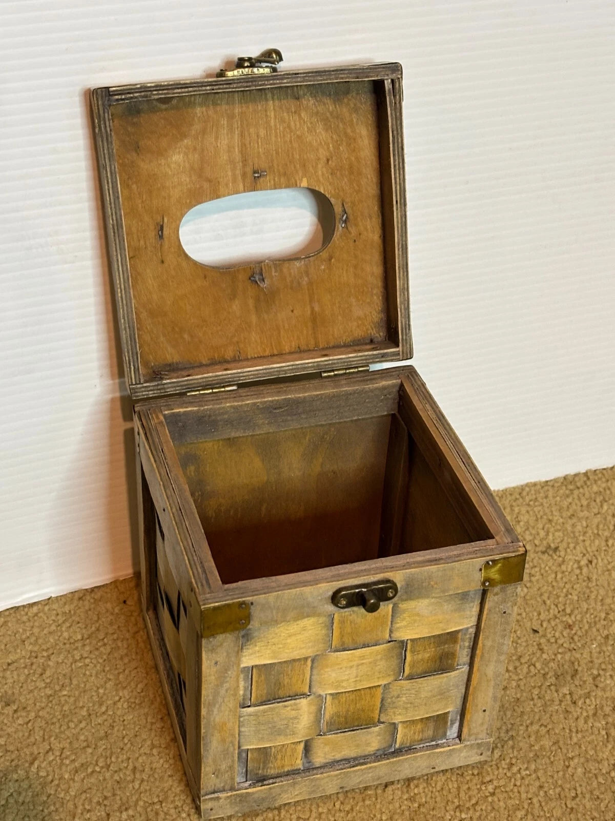 Rustic Trunk Wooden Tissue Box Crate Cover Square Facial Holder Hinged Lidded | eBay