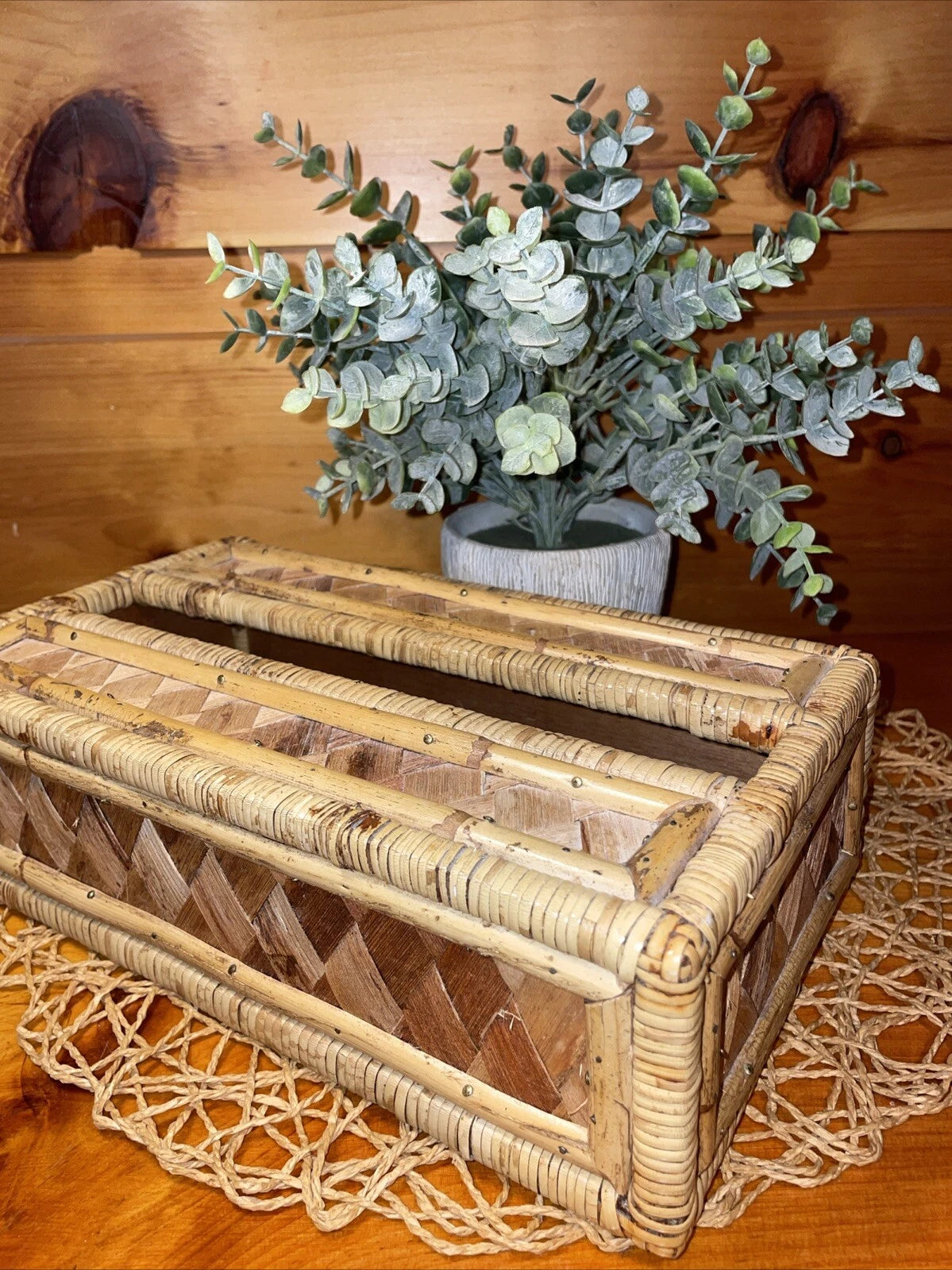 Vintage Tissue Box Cover Holder Bamboo Rattan Wicker Coastal Boho Rectangular | eBay