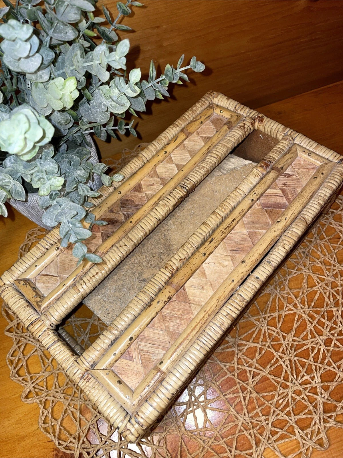 Vintage Tissue Box Cover Holder Bamboo Rattan Wicker Coastal Boho Rectangular | eBay