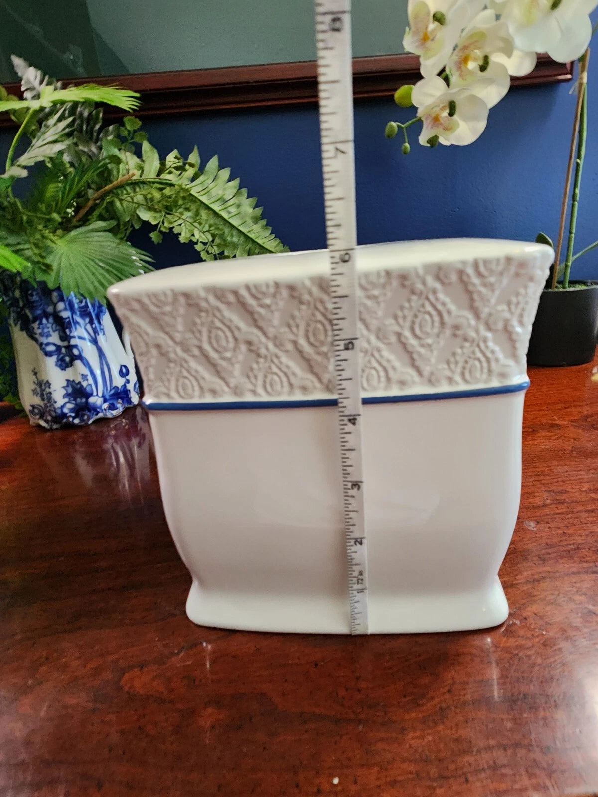 Madison Blue Tissue Box by Dena Home White with blue accent bathroom decor | eBay