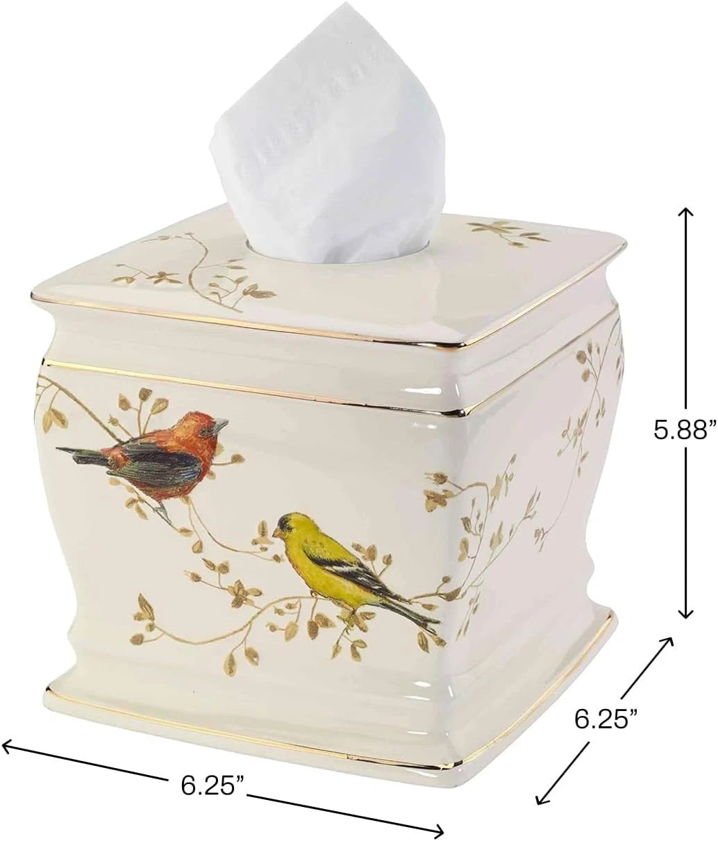 Elegant Gilded Birds Ivory Ceramic Tissue Box Cover for Nature-Inspired Decor | eBay
