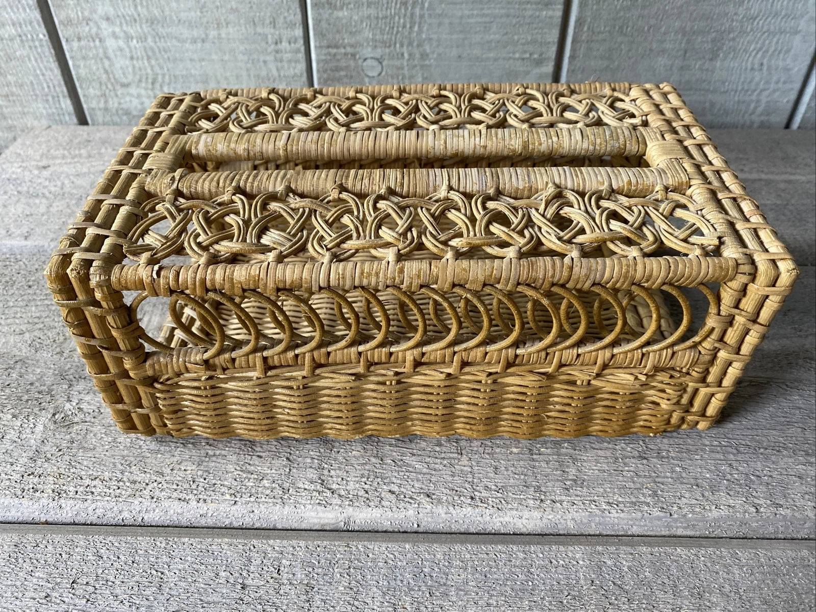 Vintage Tissue Box Cover Open Weave Wicker Rattan | eBay