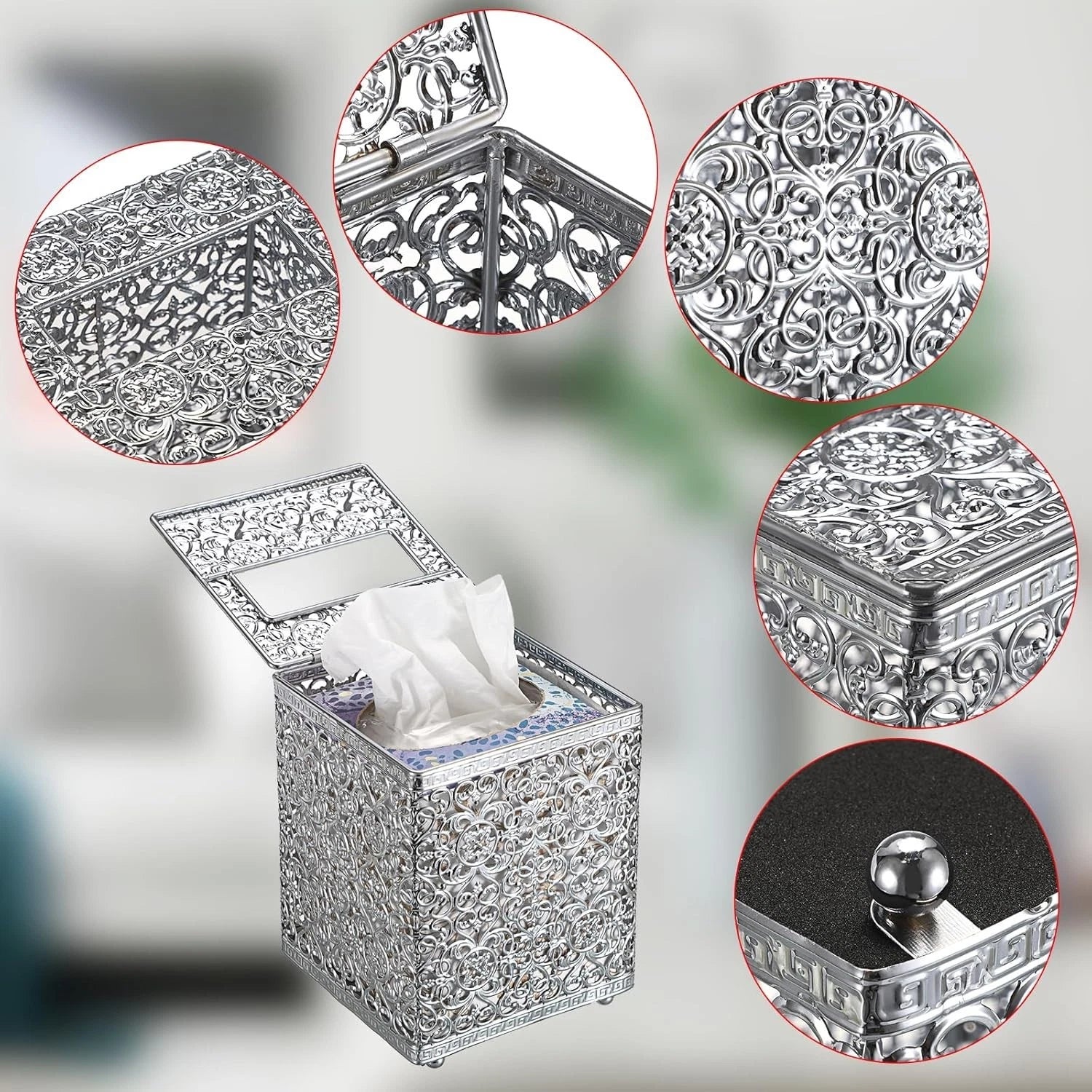 Tissue Box Cover Square Tissue Box with Lid, Metal Tissue Box Holder Stylish ... | eBay