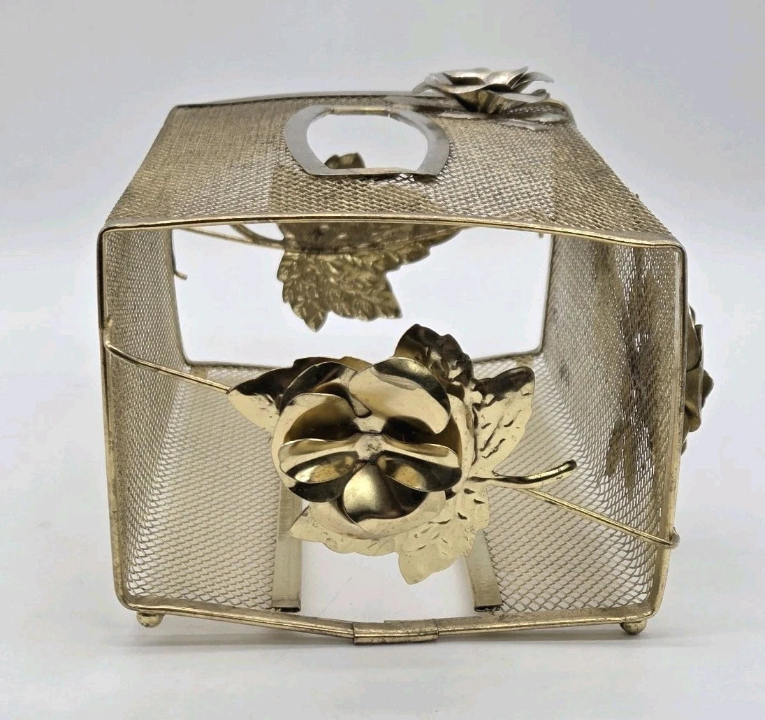 Tissue Box Cover Holder Hollywood Regency Roses Gold Tone Mesh Metal MCM VTG | eBay