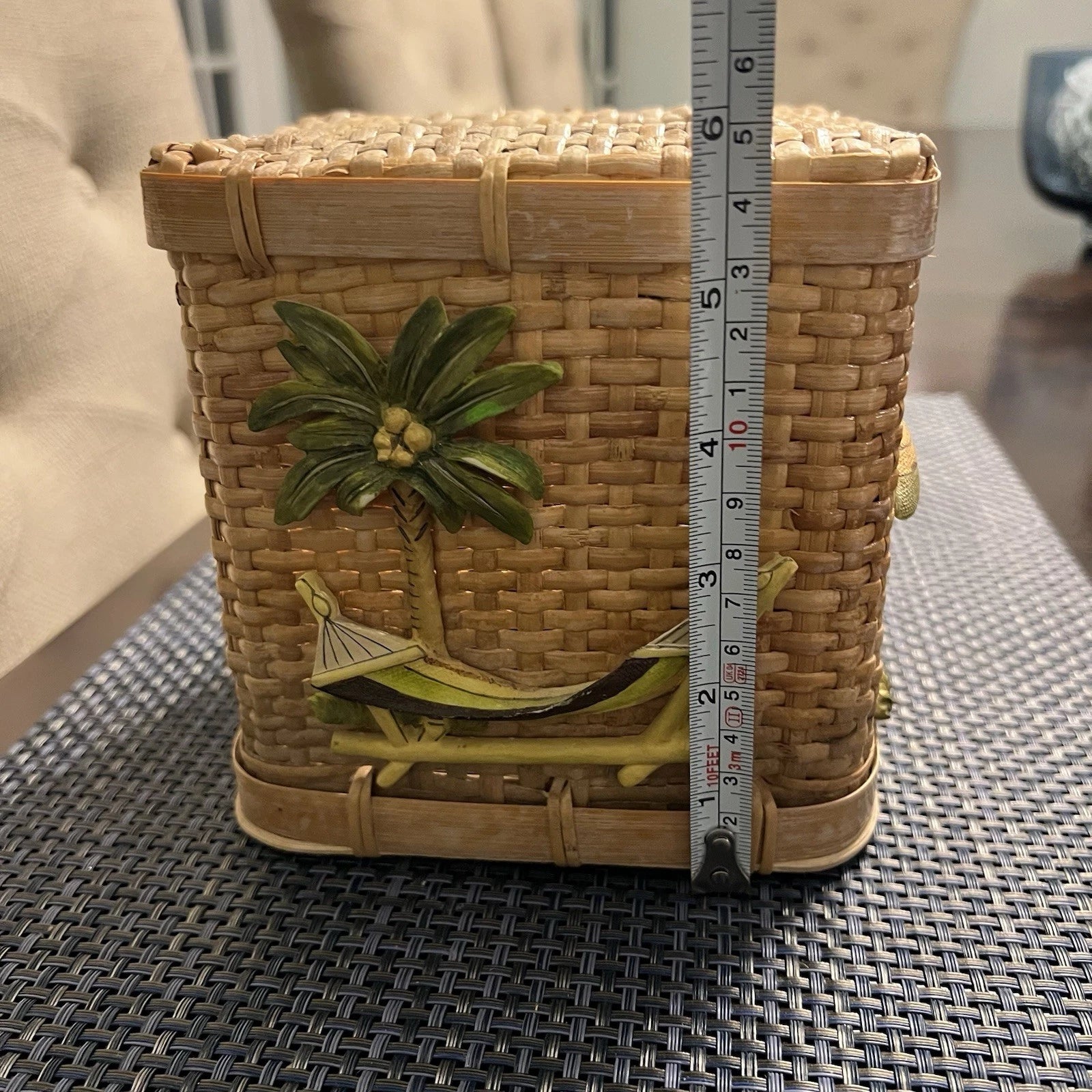 Vintage Wicker Tissue Box Cover Palm Tree Hammock Rattan Beach Boho | eBay