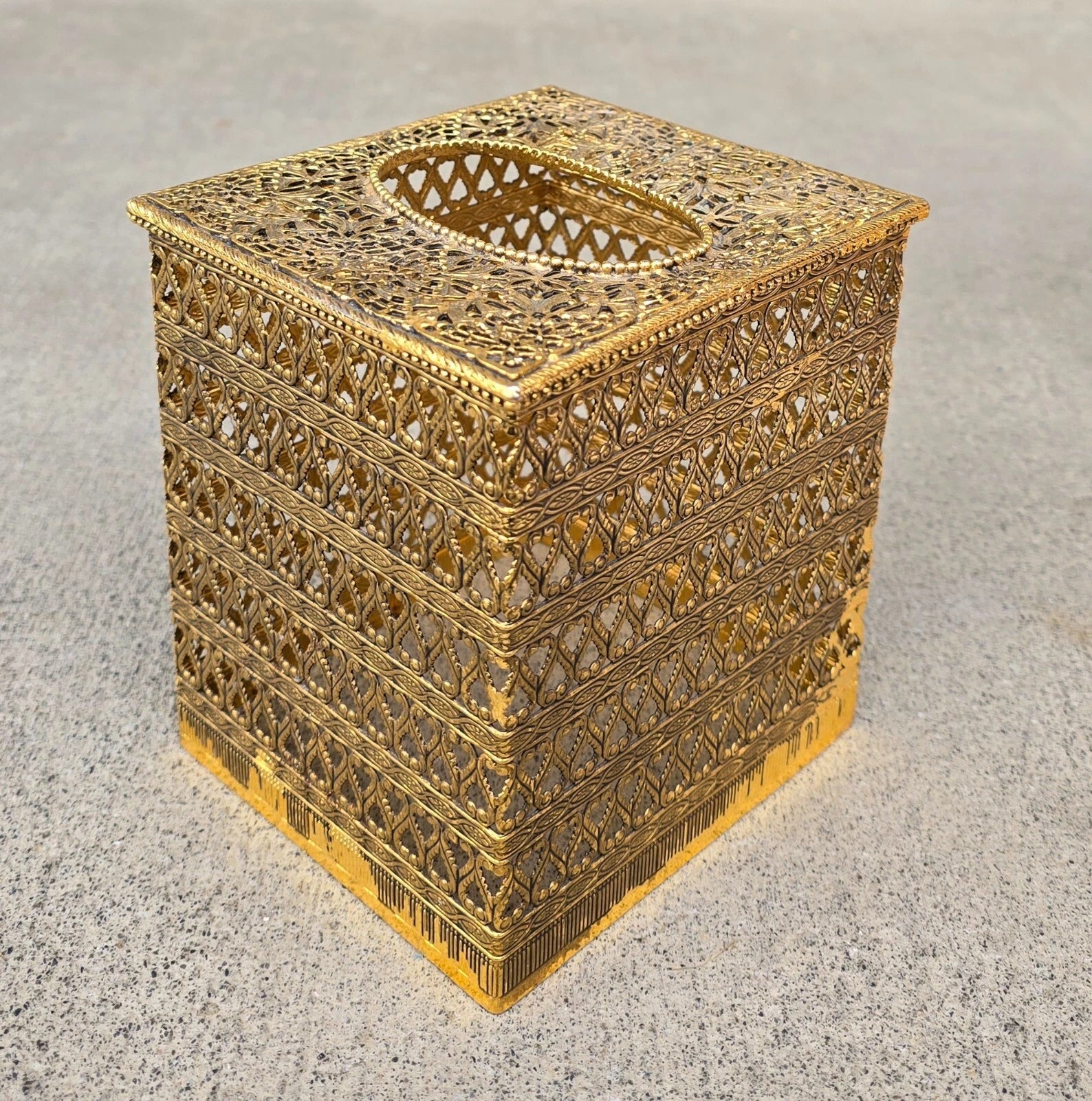 Vintage MCM Hollywood Regency Ormolu Metal Filigree Square Tissue Box Cover | eBay