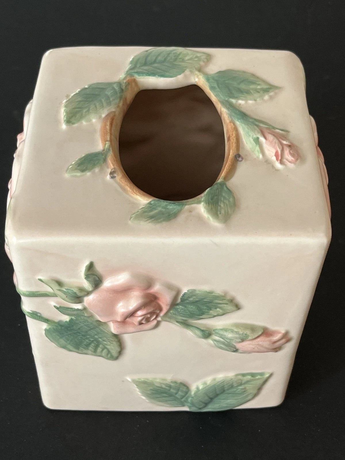 Vintage Fitz and Floyd Tissue Box Cover Shabby Pink Blushing Rose 1987 F/F Japan | eBay