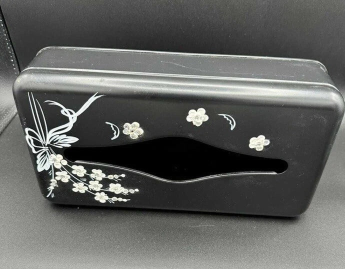 Vintage Tissue Box Holder Asian Design Wall Mount Ransburg Black Metal | eBay