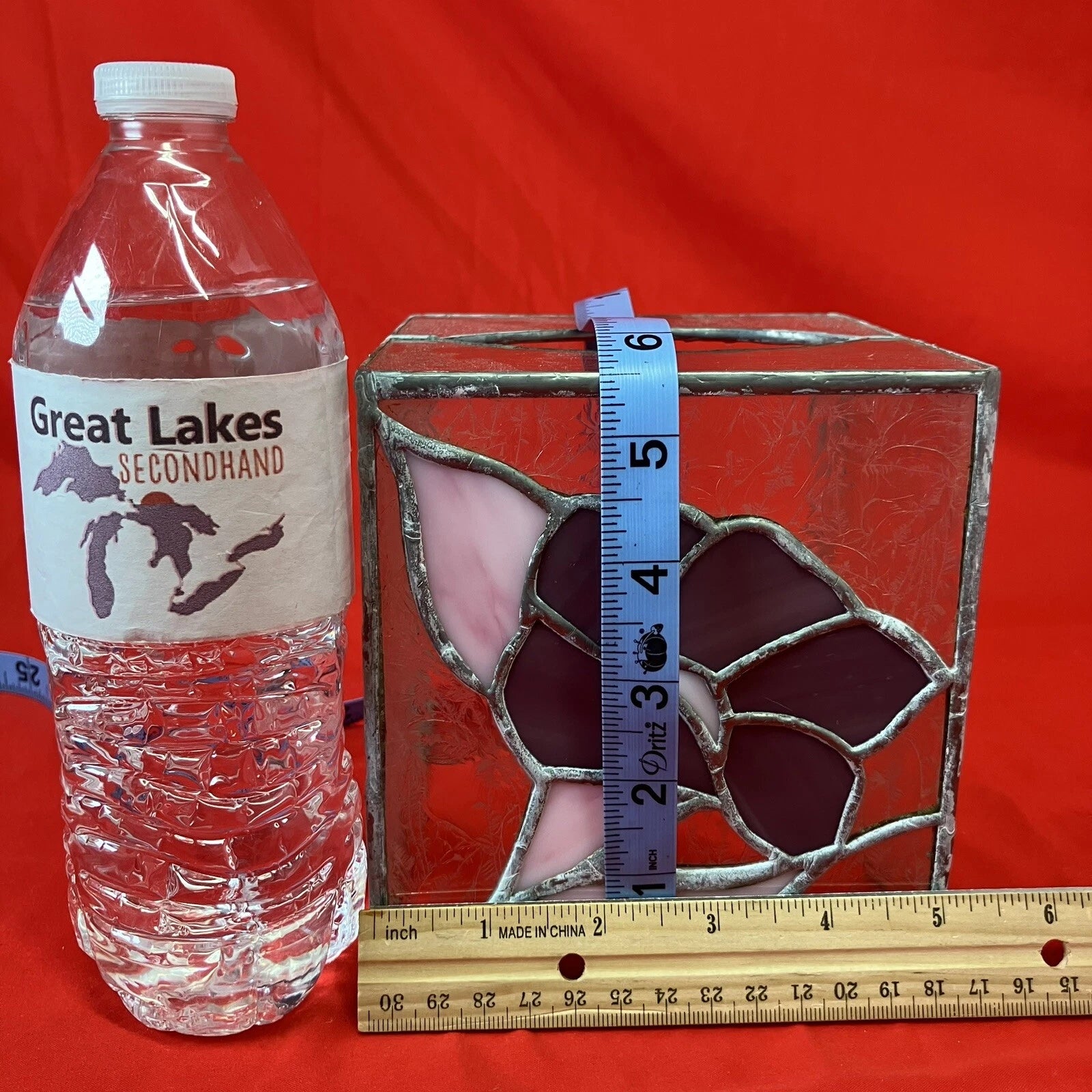 Vintage Leaded Stained Glass Tissue Box Cover / Pink Flower / Handmade 5” | eBay