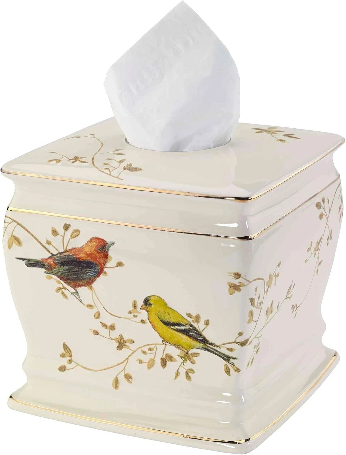 Elegant Gilded Birds Ivory Ceramic Tissue Box Cover for Nature-Inspired Decor | eBay