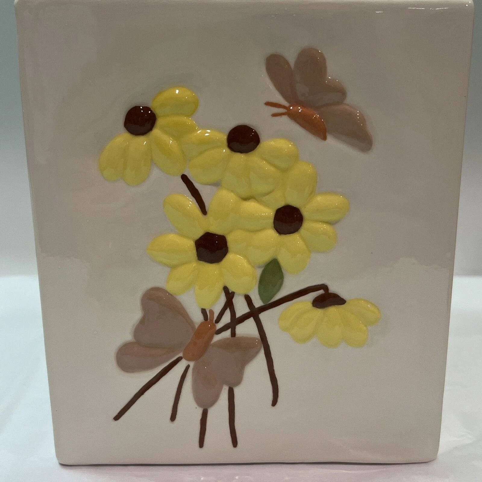 Vintage Ceramic Tissue Box Holder Butterfly Sunflower Brown Yellow Retro | eBay