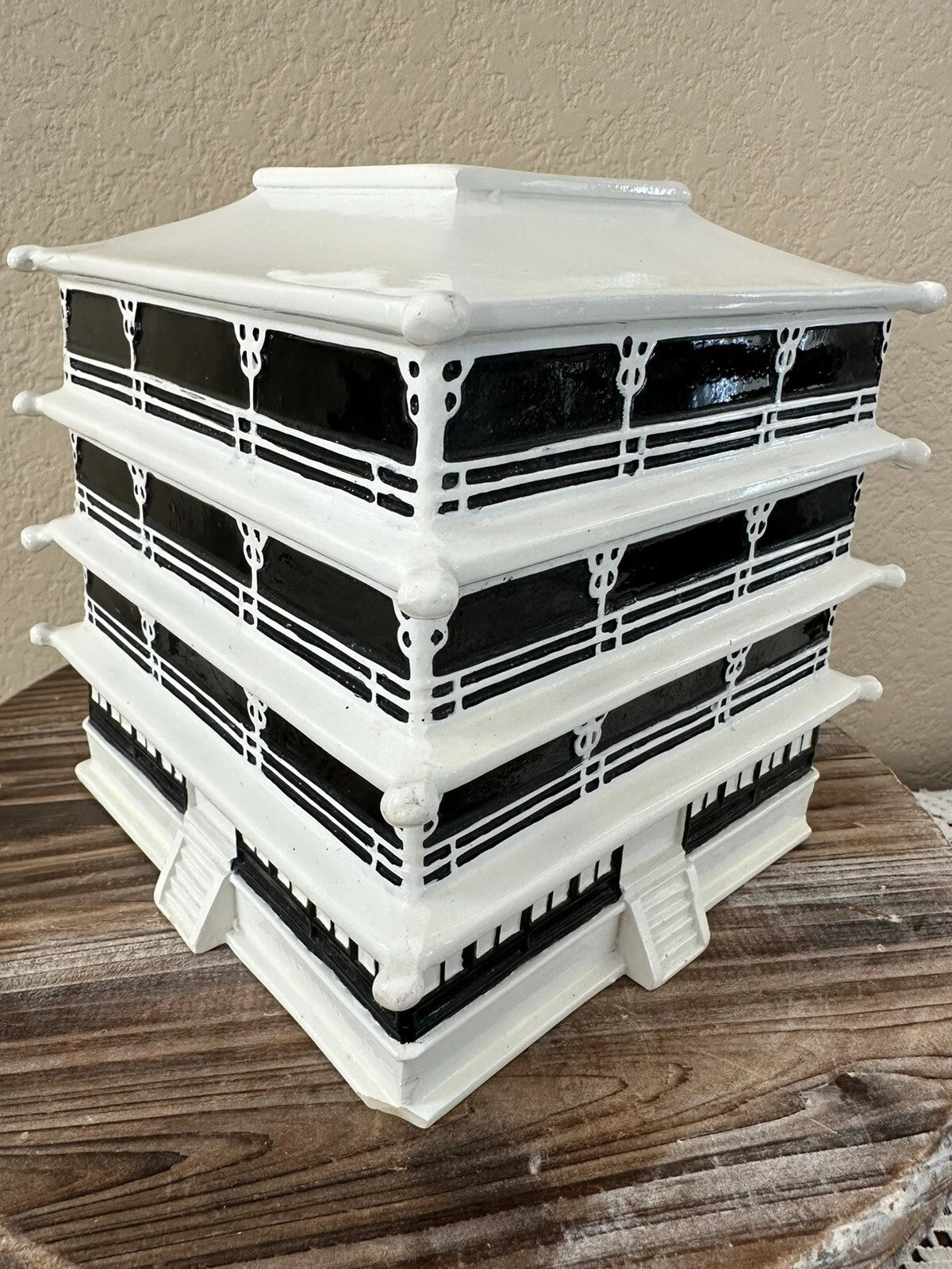 Crate & Barrel Black & White Pagoda Ceramic and Resin Tissue Box Holder | eBay