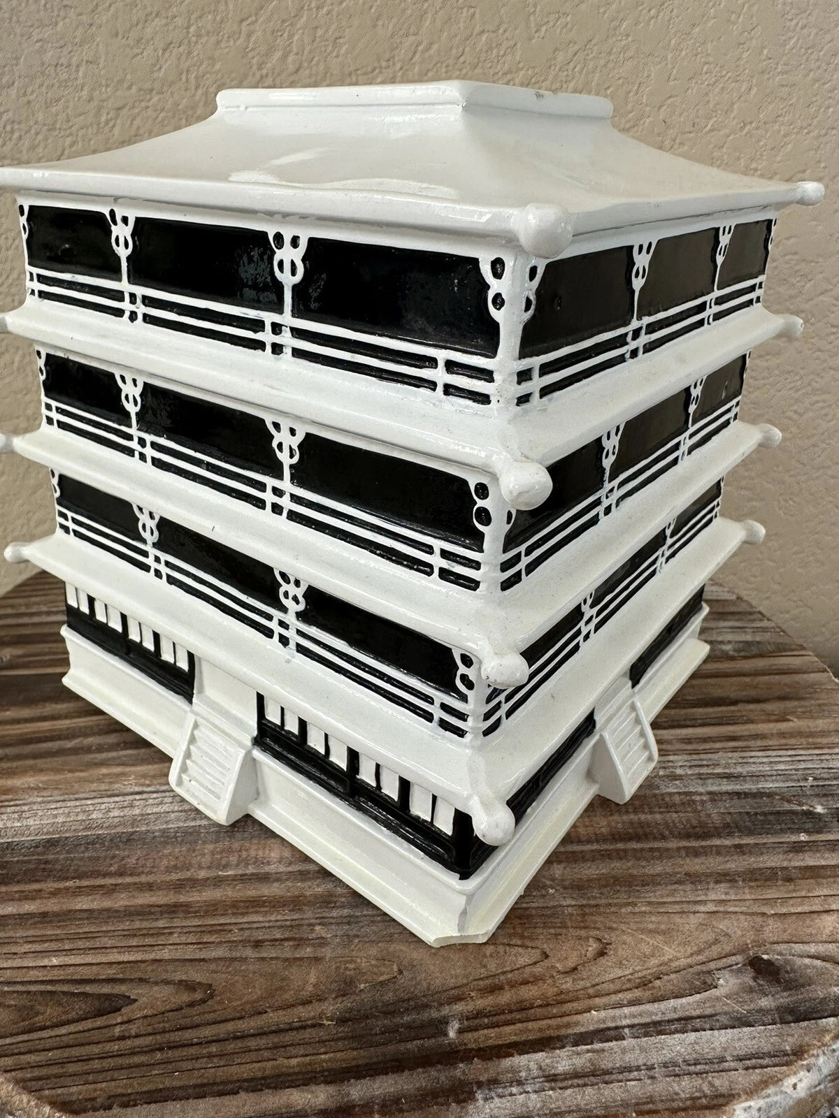 Crate & Barrel Black & White Pagoda Ceramic and Resin Tissue Box Holder | eBay