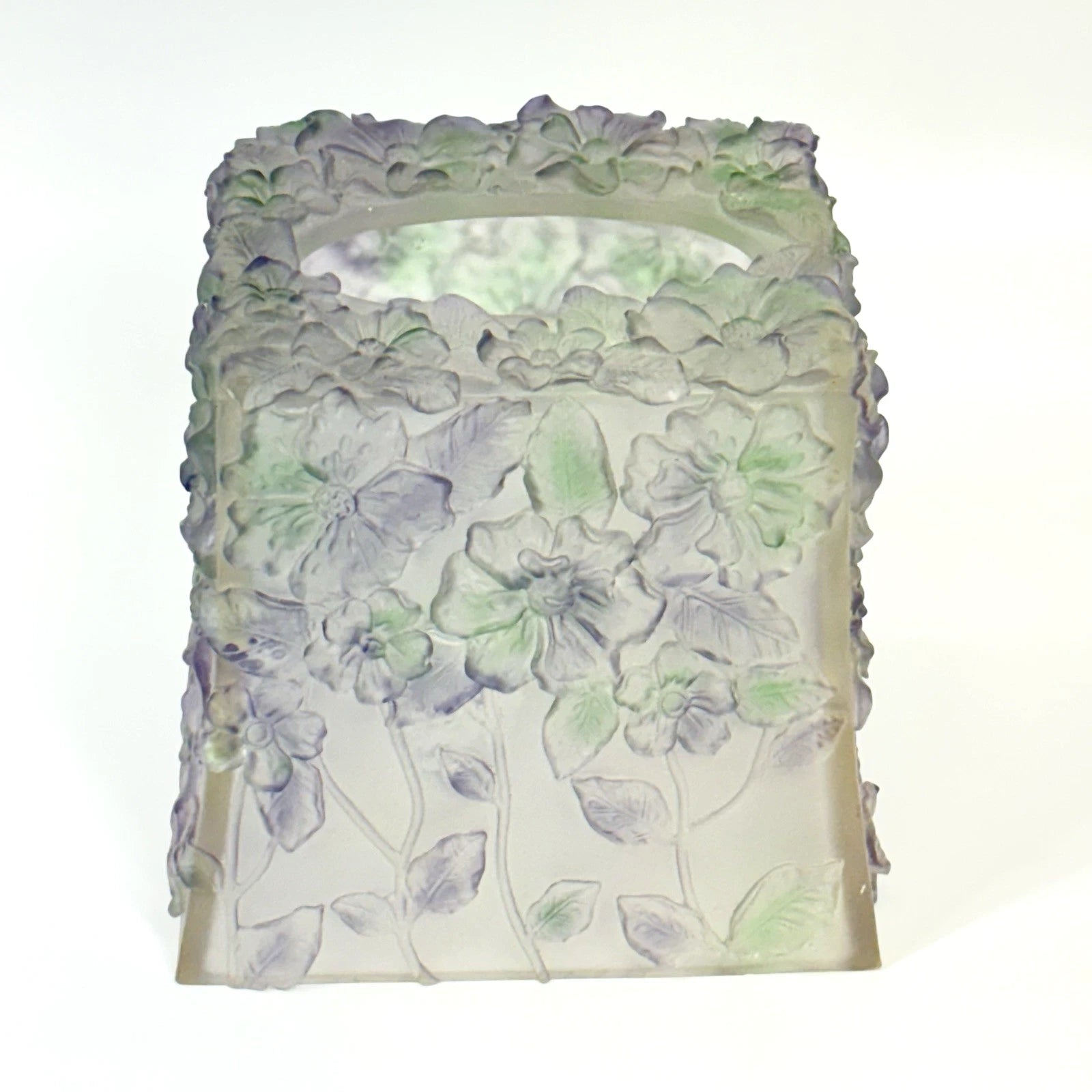 Tissue Box Cover Square Acrylic Raised Purple Green Flowers 6.25" Thick Plastic | eBay
