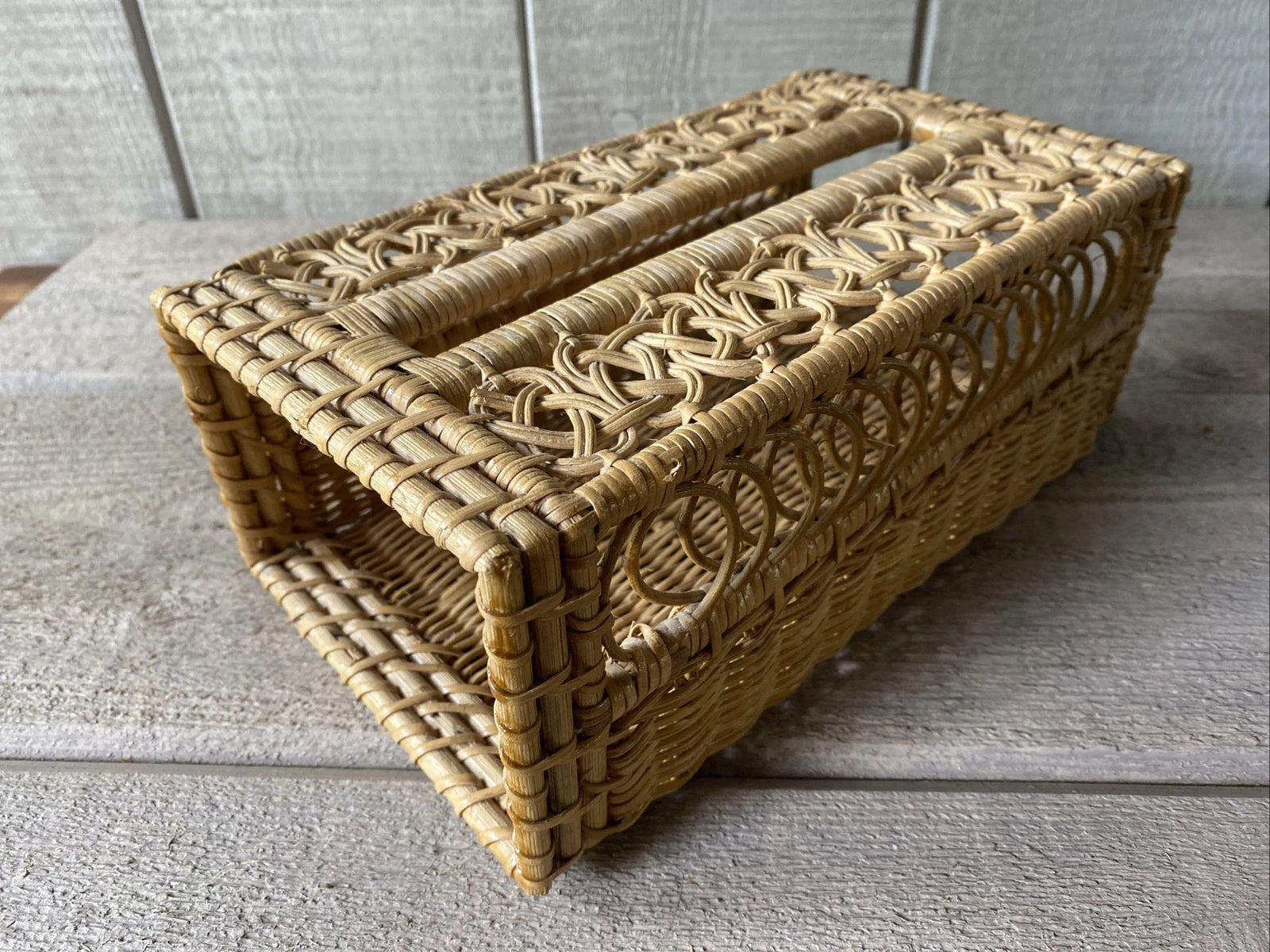 Vintage Tissue Box Cover Open Weave Wicker Rattan | eBay