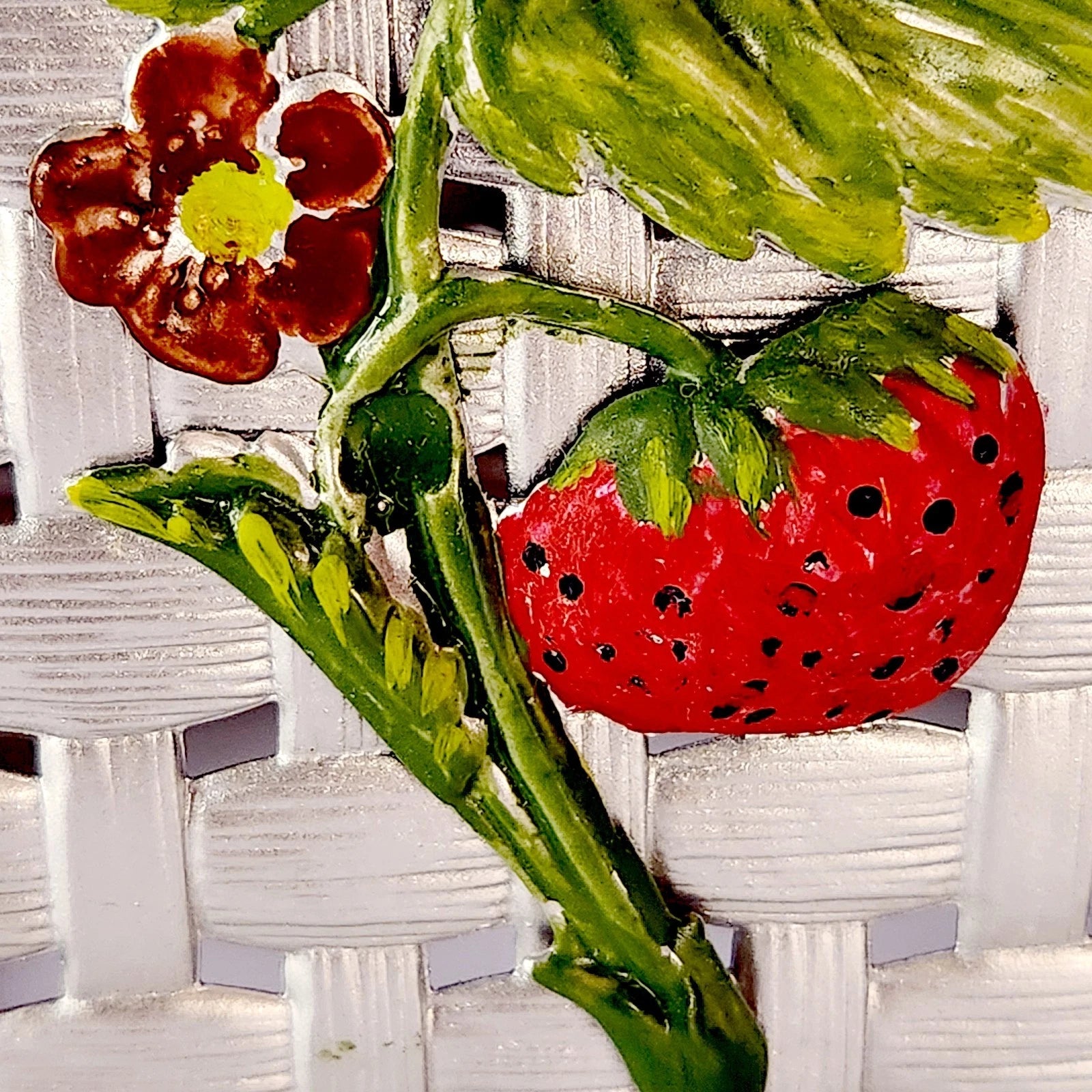 VTG Tissue Box Cover Square Silver Woven Metal Painted Strawberries Cottagecore | eBay