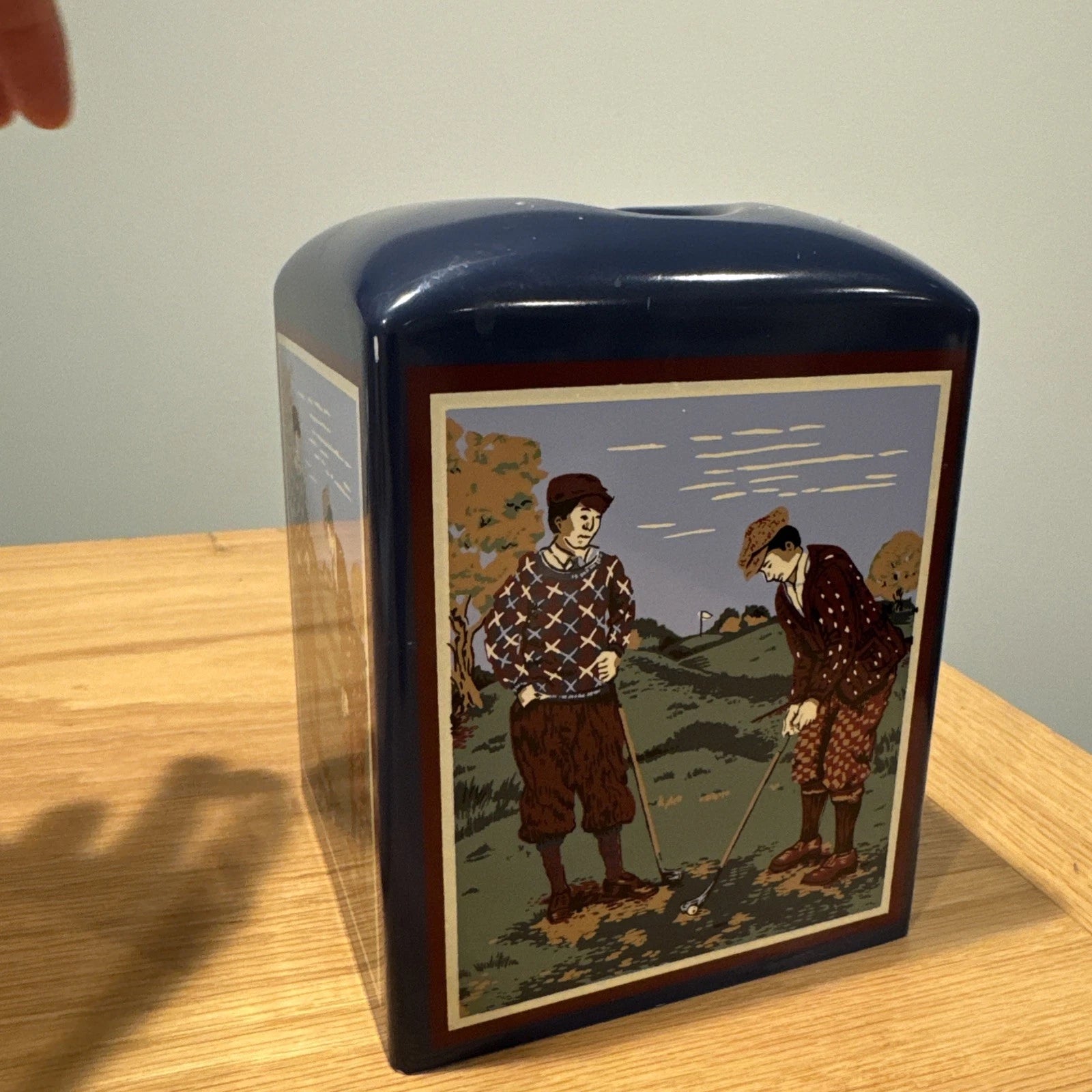 VTG Tissue Box Cover St. Andrews Scottish Golfer Man Cave Decor Navy Blue | eBay