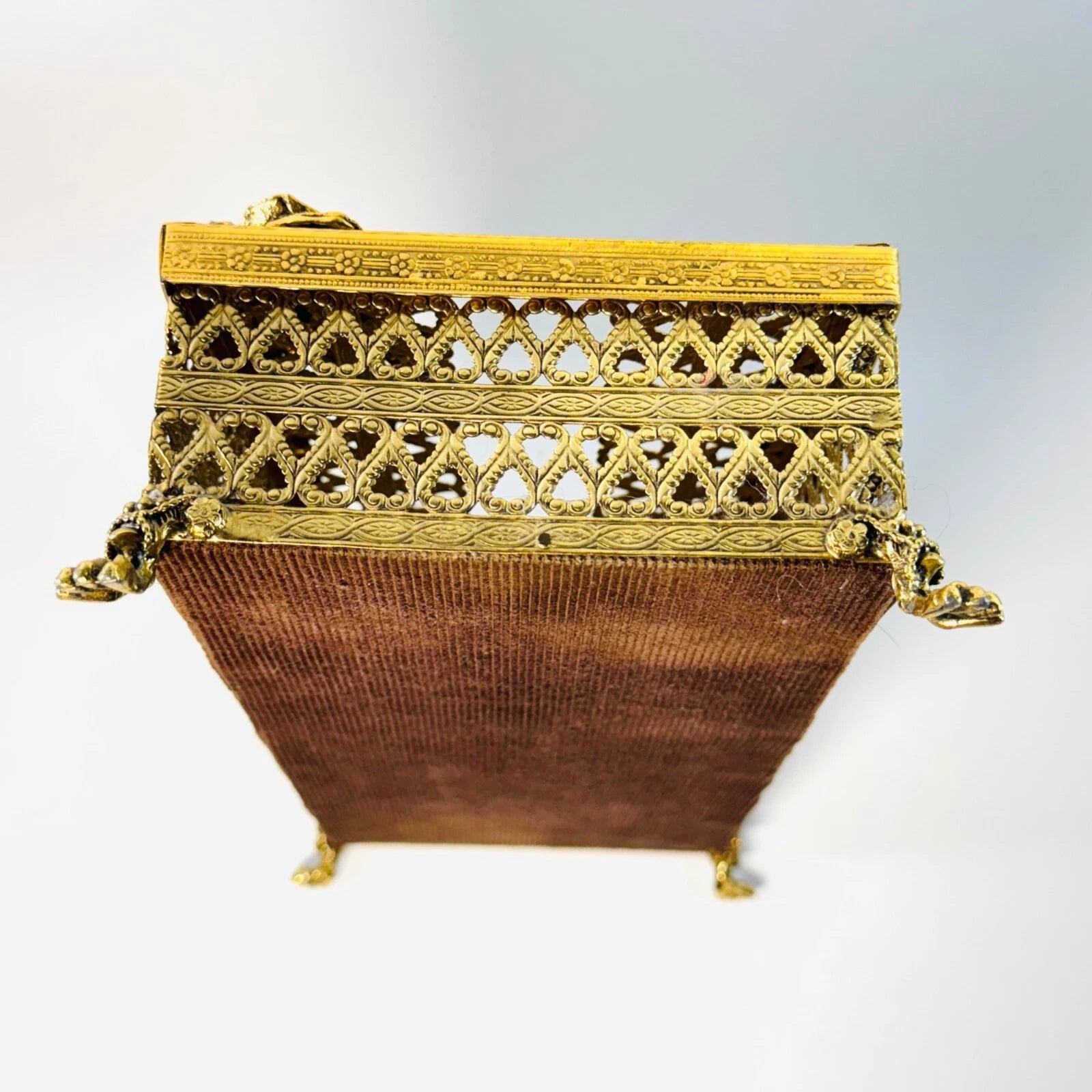 Vintage Gold Ormolu Filigree Metal Tissue Box Holder Roses Clawfoot | eBay